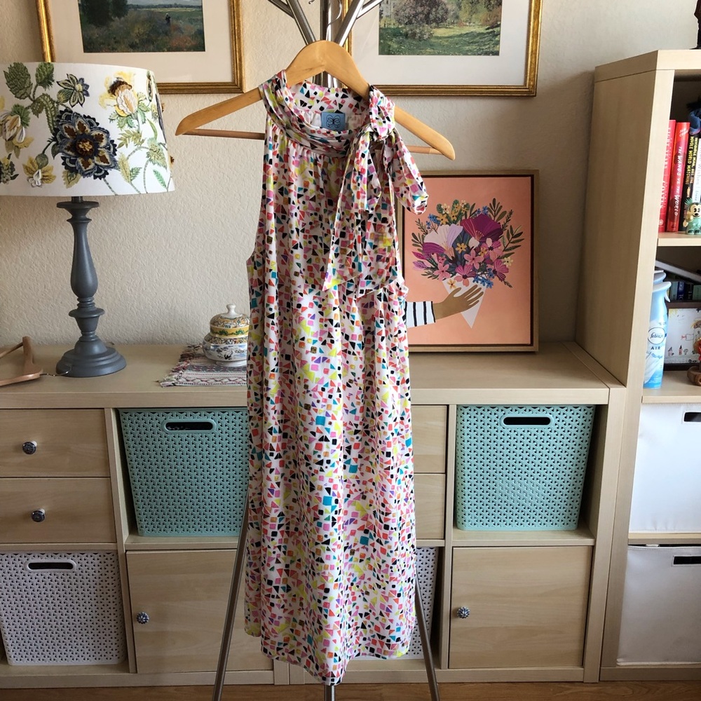 CECE Geometric Print Bow Dress